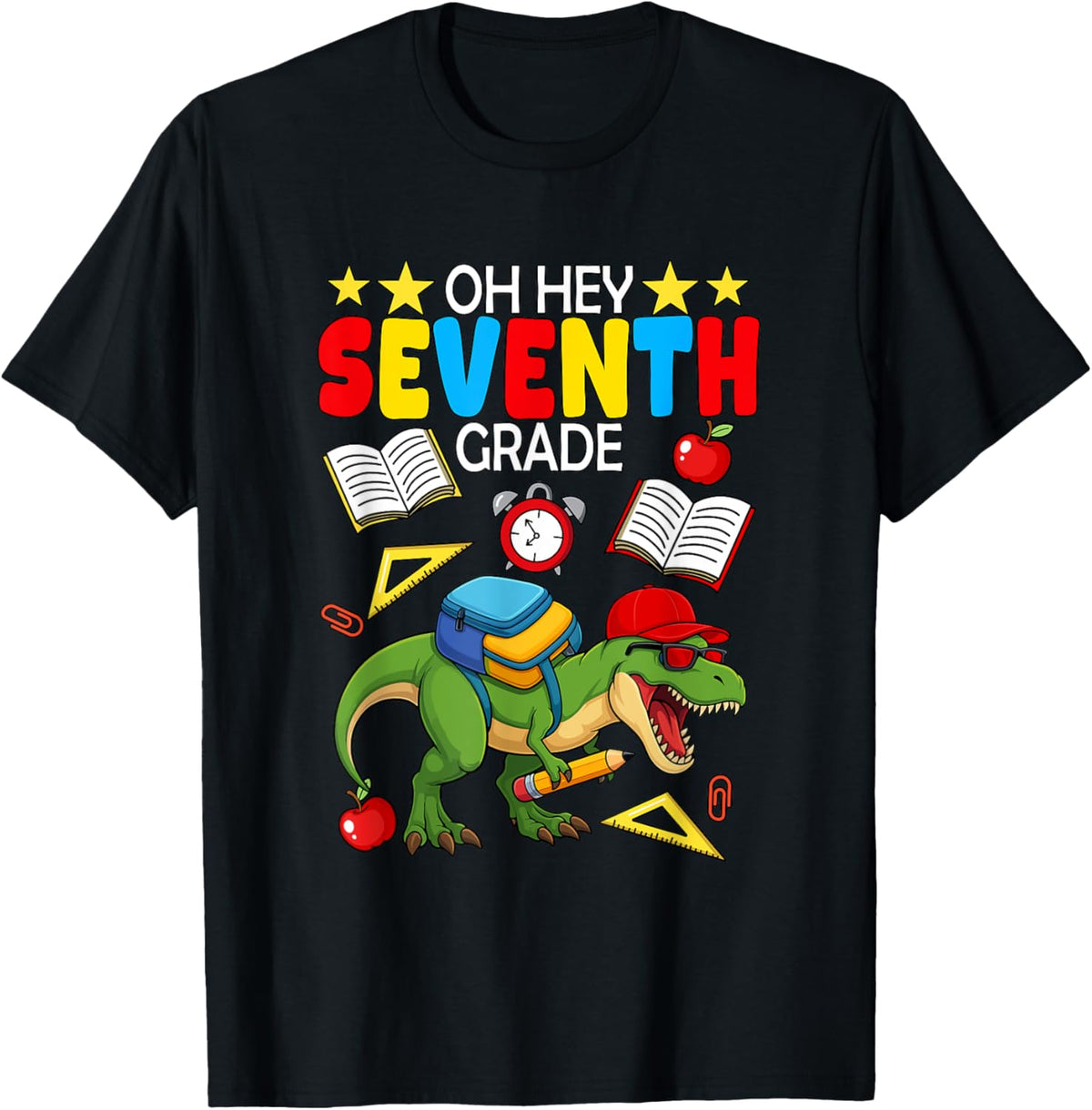 Seventh Grade T-Rex Back To School Students Teacher Colorful T-Shirt