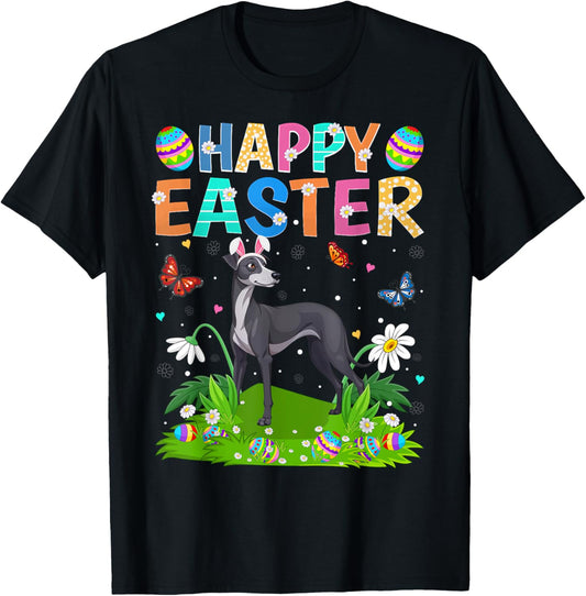 Greyhound Dog Happy Easter Egg Hunt Bunny Ear Easter Sunday T-Shirt