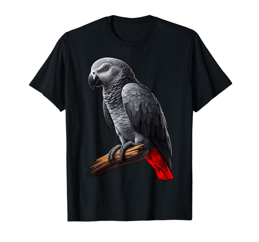 African Grey Parrot T-Shirt, Small, Black