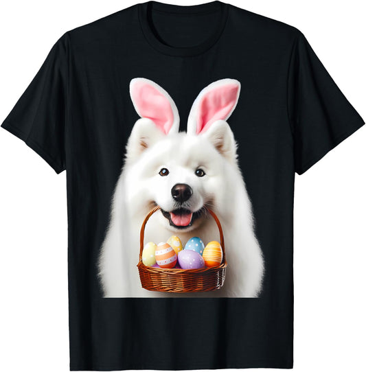 Cute Bunny Ear Samoyed Dog Easter Eggs Owner Lover Mom Dad T-Shirt