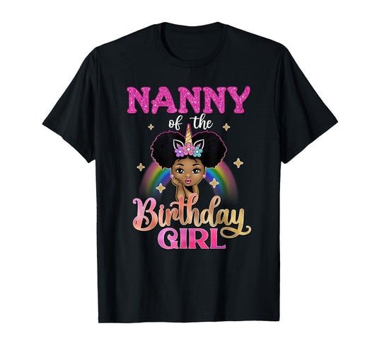 Nanny of The Birthday Girl Princess Afro Melanin Unicorn T-Shirt