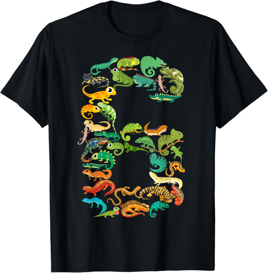 Kids 6th Birthday Reptiles Lizards Theme 6 Year Old Boys T-Shirt