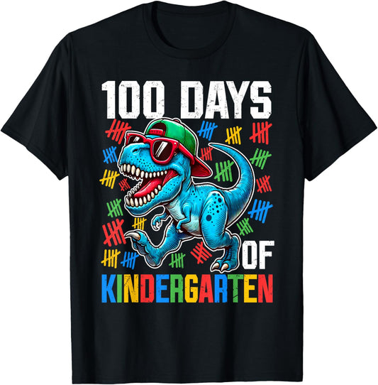 100 Days Of Kindergarten Dinosaur 100th Day Of School Boys T-Shirt