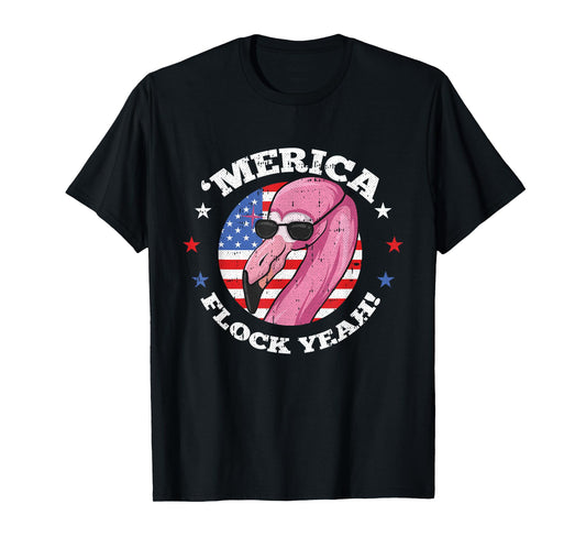 Merica 4th Of July Flamingo Flock Patriotic American Flag T-Shirt