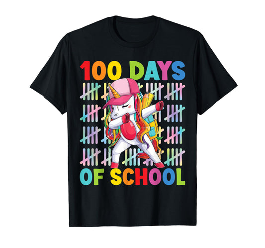 100 Days Of School Unicorn Dabbing Kids Girl T-Shirt