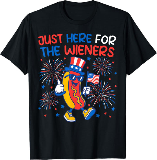I'm Just Here For The Wieners Funny 4th of July Hot-Dog T-Shirt