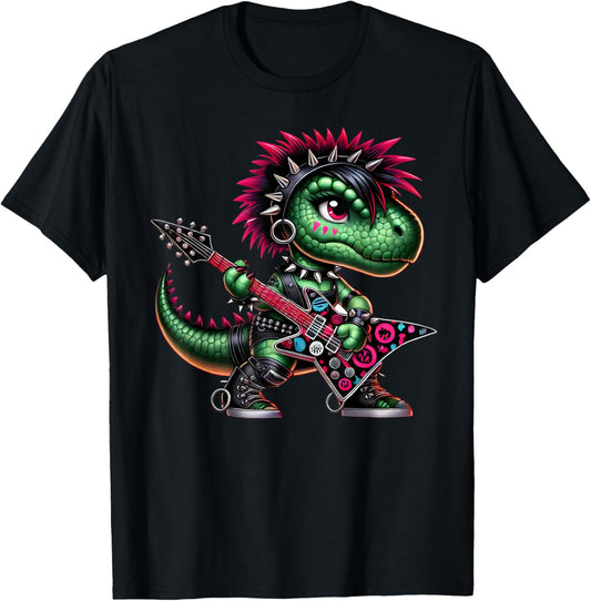 Cute Punk Girl Dinosaur Guitar Band, Rock'n Roll Dino, Girls T-Shirt