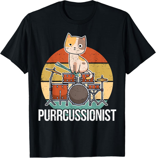 Funny Percussion Drummer Drumming Drums Saying I Kitten Cat T-Shirt