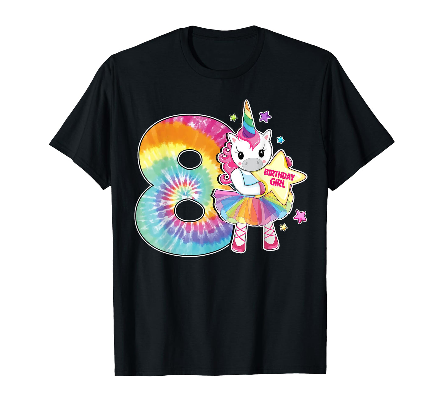 8th Birthday Unicorn Shirt Gift for Girls Age 8 Tie Dye Tee T-Shirt