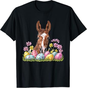Easter Day Horse Easter Horse Bunny Ears Eggs Basket T-Shirt