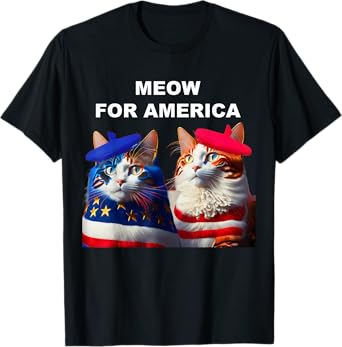 MEOW for America Colorful Patriotic Cats T-Shirt