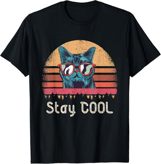 Stay Cool, Vintage design, funny cool sunglasses cat T-Shirt