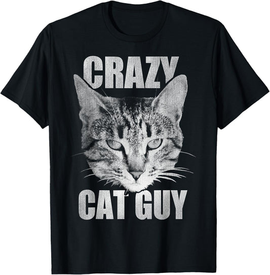Crazy Cat Guy Grey Kitty Face Photoreal T-Shirt