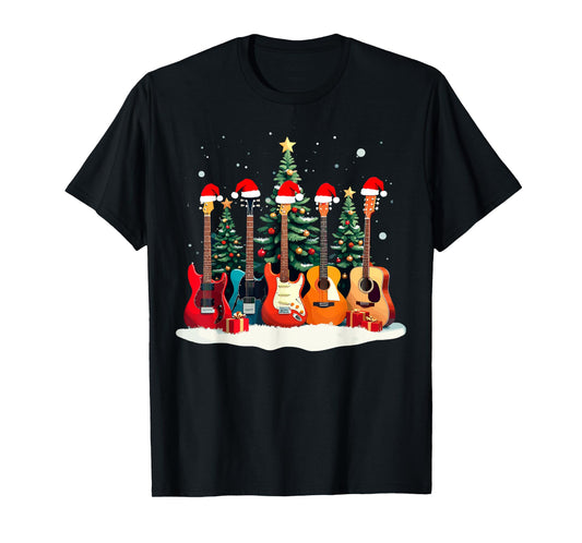 Santa Guitars Acoustic Bass Music Guitar Player Christmas T-Shirt