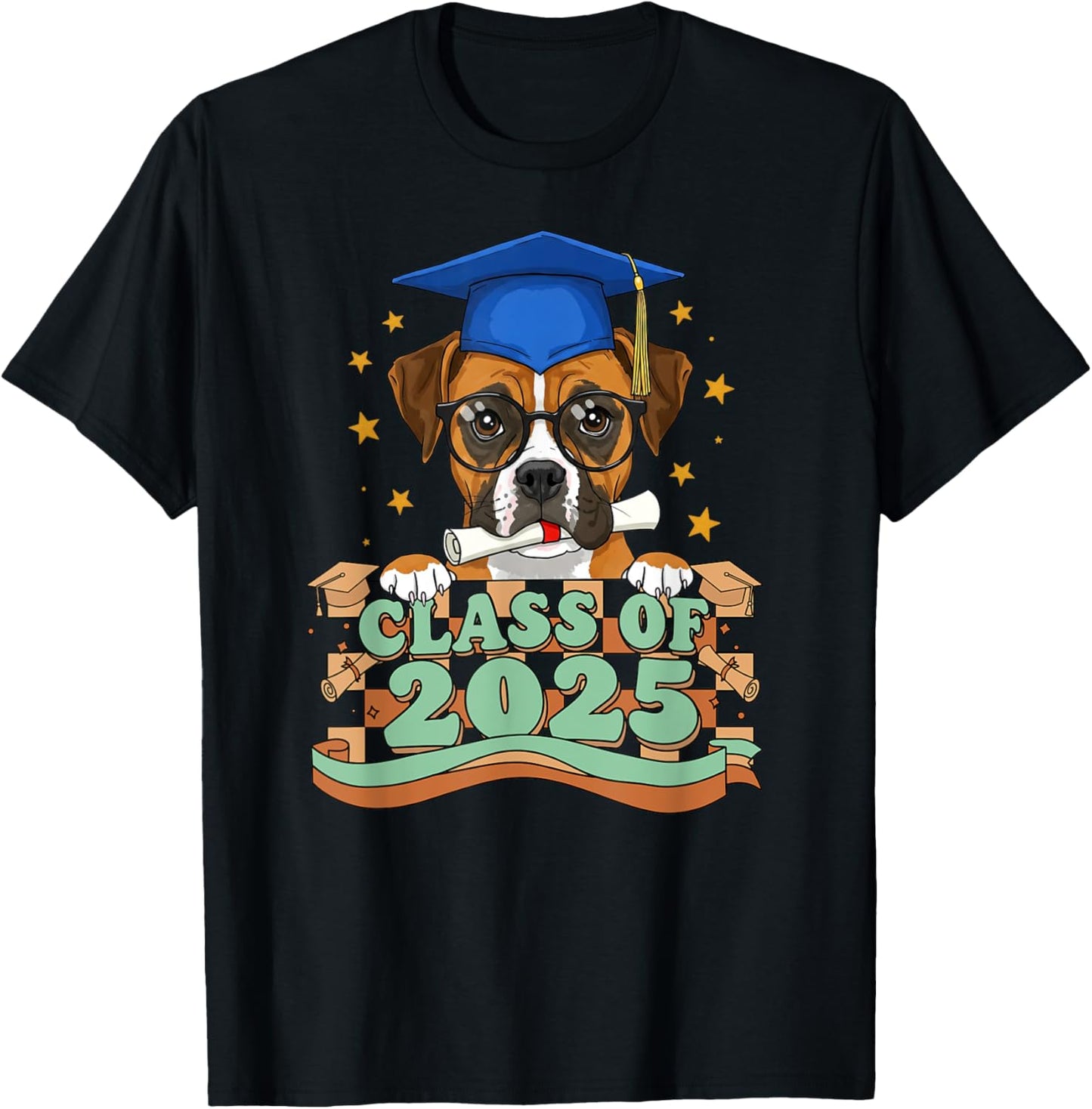 Graduate Boxer Dog Class Of 2025 Kids Mens Womens Graduation T-Shirt