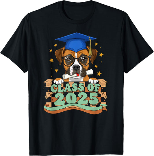 Graduate Boxer Dog Class Of 2025 Kids Mens Womens Graduation T-Shirt
