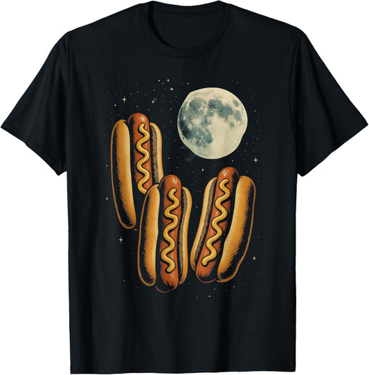 Three Hot Dogs Moon Funny 3 Howling Hot Dogs Cursed Meme T-Shirt