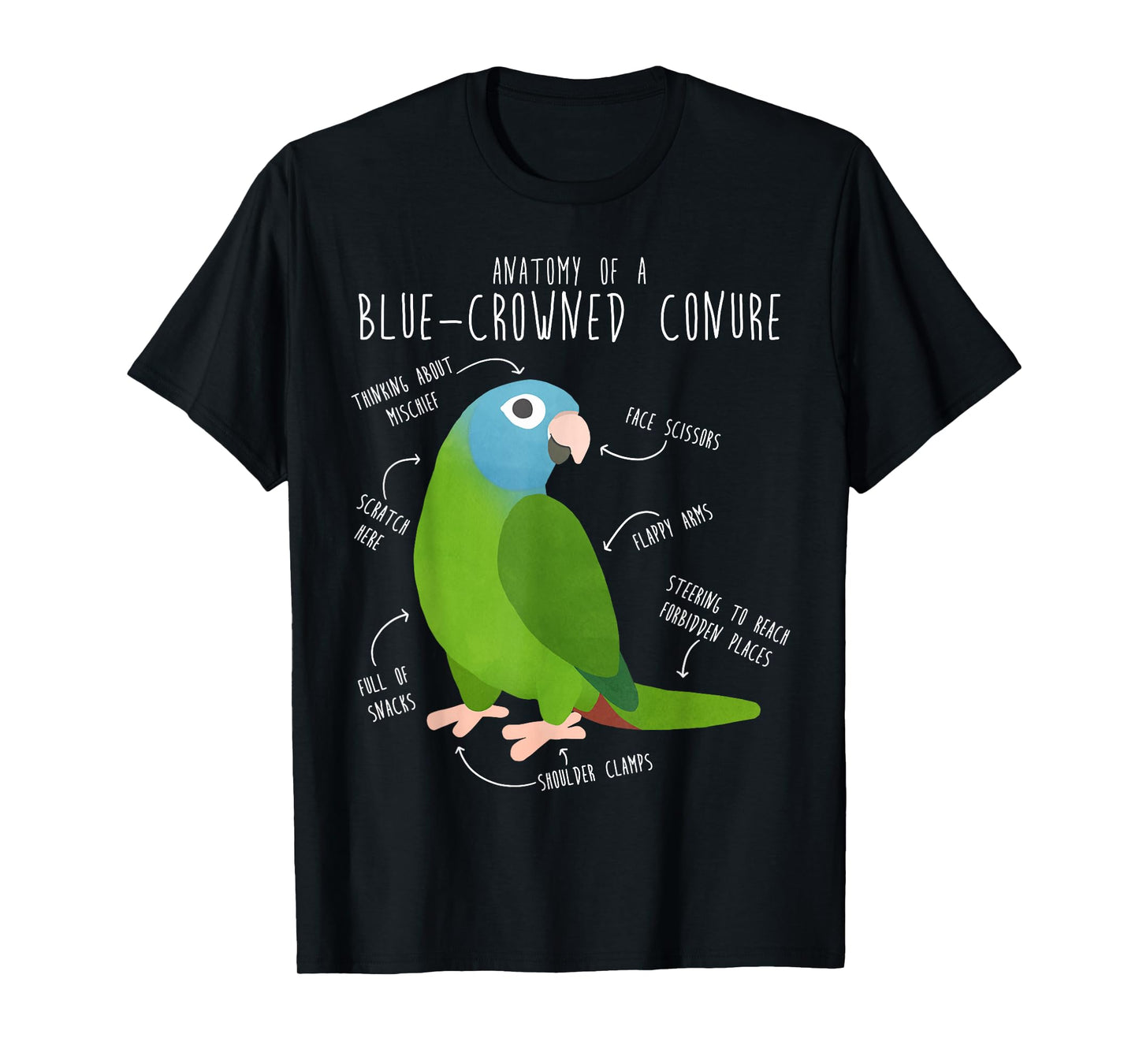Blue-Crowned Conure Parrot Anatomy, Funny Cute Pet Bird Mom T-Shirt