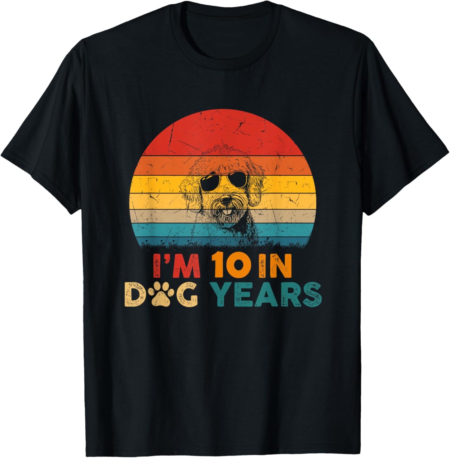 Vintage Doodle Dog I'm 10 In Dog Years Funny 70th Birthday T-Shirt