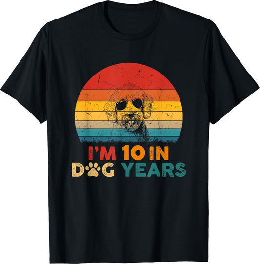 Vintage Doodle Dog I'm 10 In Dog Years Funny 70th Birthday T-Shirt