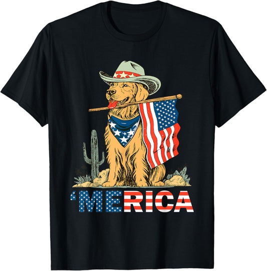 'Merica Golden Retriever 4th Of July Patriotic American Flag T-Shirt