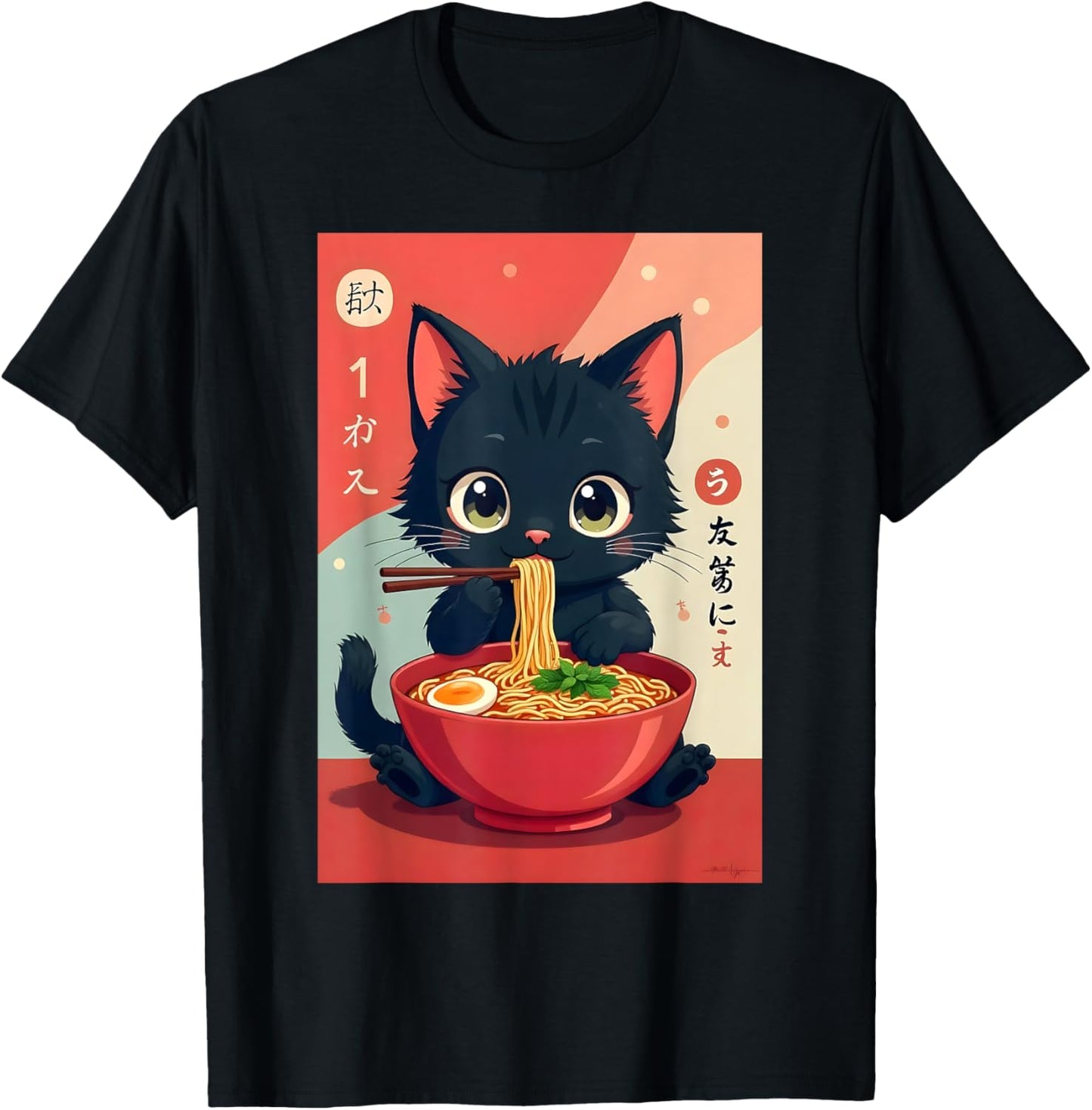 Kitten Eating Japanese Noodles Anime Manga Baby Cat Ramen T-Shirt