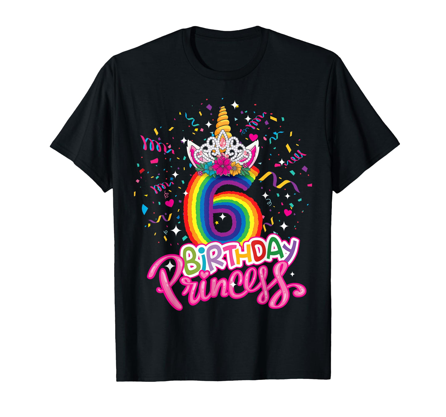 Kids Birthday Princess Unicorn Crown 6th Birthday Girl Party T-Shirt