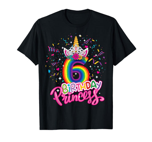 Kids Birthday Princess Unicorn Crown 6th Birthday Girl Party T-Shirt