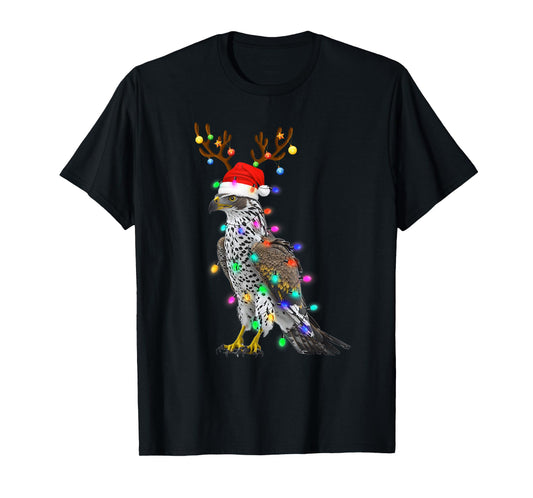 Santa Hat Funny Falcon Tree Xmas Light Bird Christmas T-Shirt