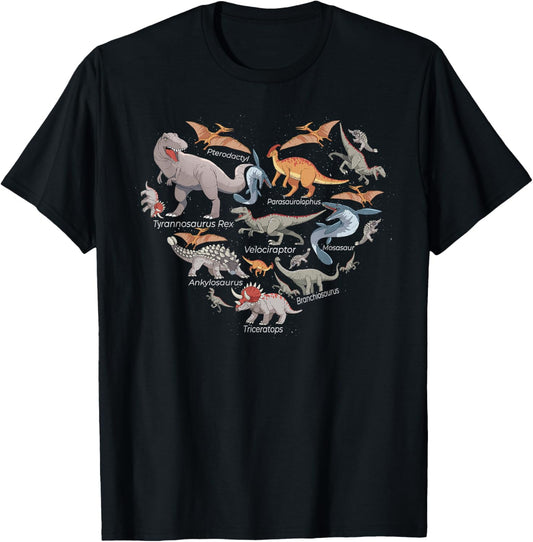 Types Of Dinosaurs Identification Dinosaur Expert Dino Heart T-Shirt