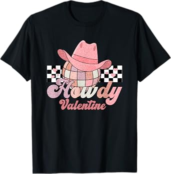 Preppy Cowgirl Howdy Valentine Heart Disco Valentines Day T-Shirt