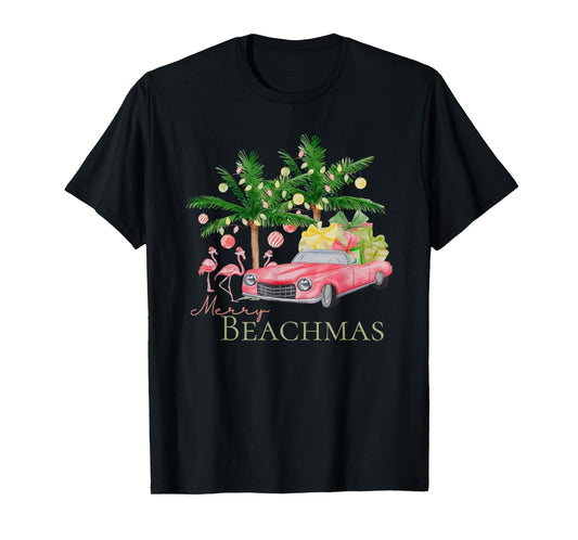 Merry Beachmas Tropical Christmas Santa Flamingo Hawaii Men Women T-Shirt