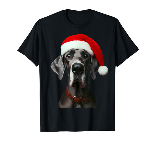 Great Dane With Santa Hat Christmas Xmas Dog Owner Mom Dad T-Shirt for Men Women Kids