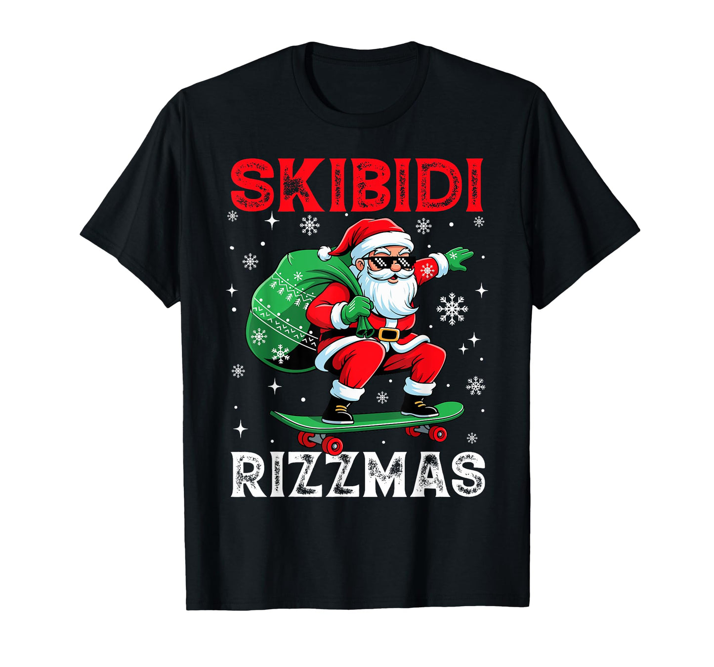 Funny Santa Clause Skating Board Skibidi Rizzmas Christmas T-Shirt