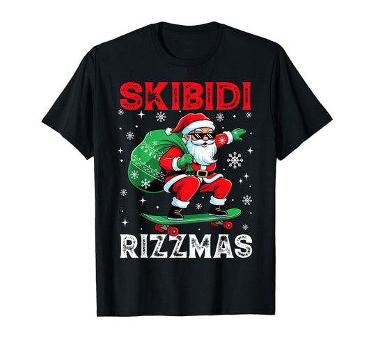 Funny Santa Clause Skating Board Skibidi Rizzmas Christmas T-Shirt