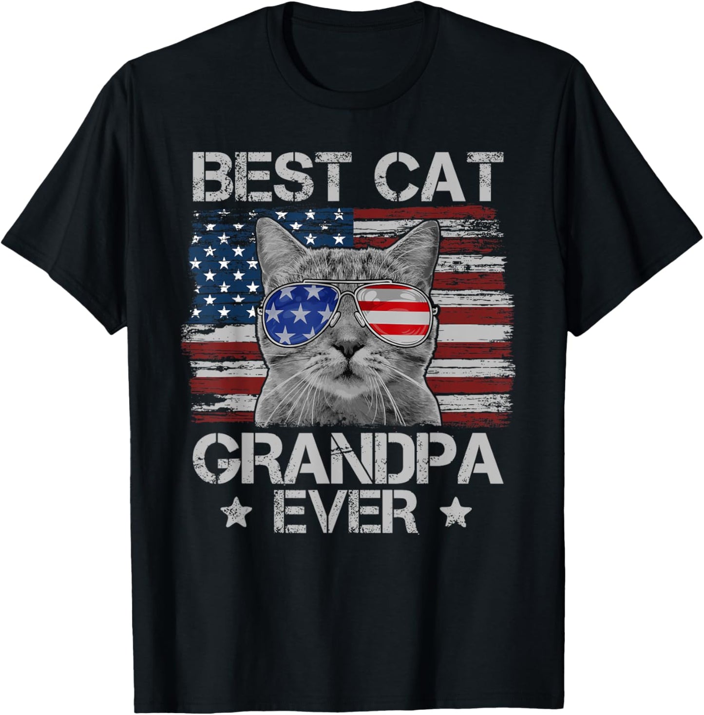 Best Cat Grandpa Ever American Flag Patriotic 4th of July T-Shirt