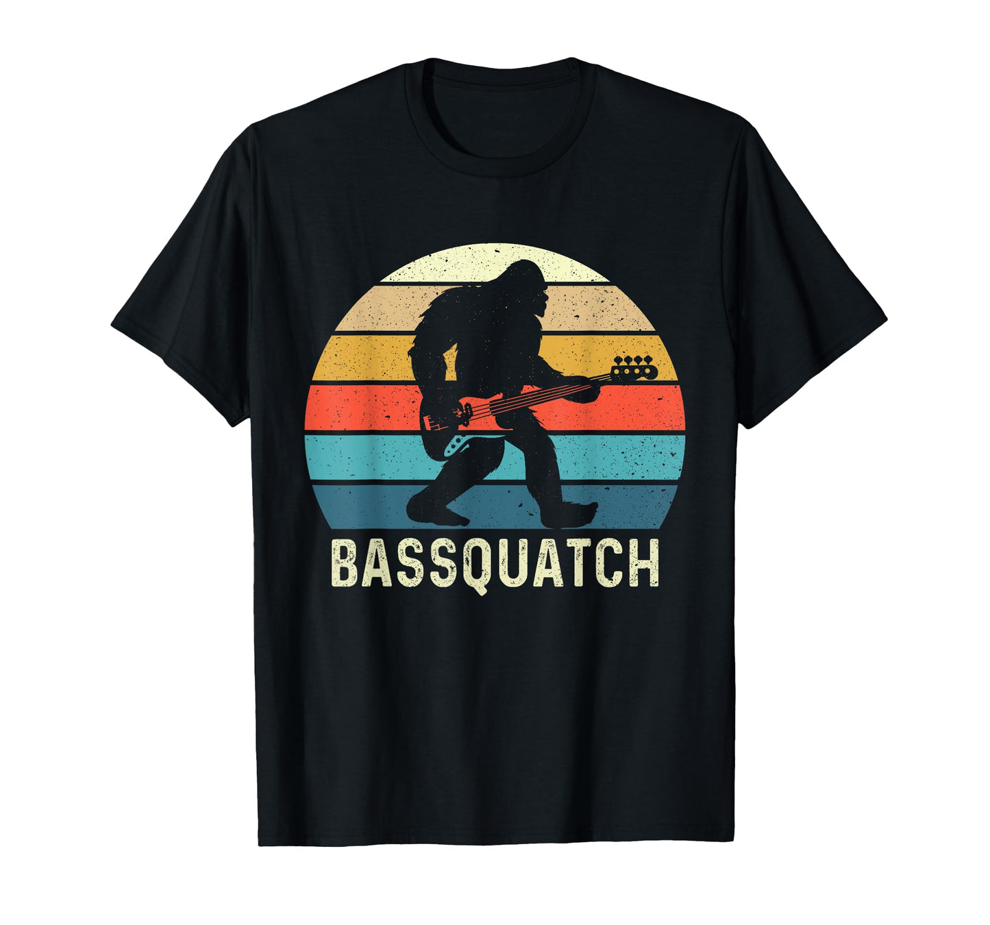Bassquatch! Funny Bigfoot Guitar Outdoor Retro T-Shirt, Small, Black
