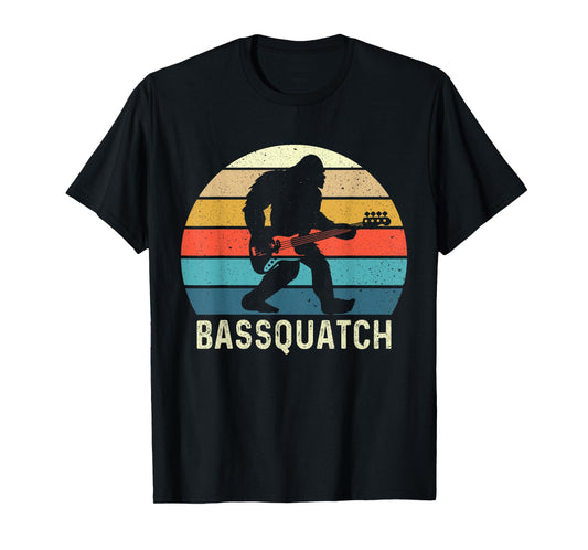 Bassquatch! Funny Bigfoot Guitar Outdoor Retro T-Shirt, Small, Black