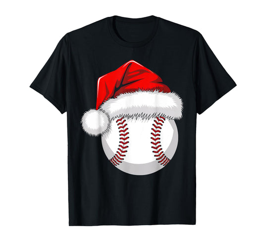 Funny Santa Hat Xmas Sport Lover Christmas Baseball Player T-Shirt