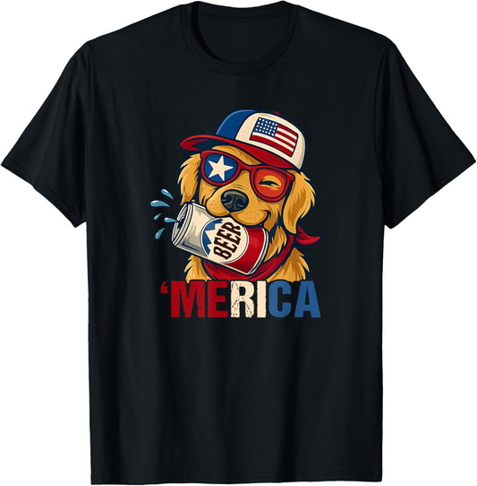 Patriotic Dog America Beer 4th of July T-shirt
