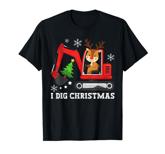 Reindeer Dig Christmas Cute Xmas Excavator Kids Boy Toddler T-Shirt