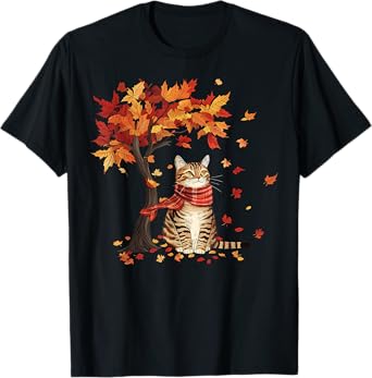 Cat Leaf Fall Tree Hello Autumn Thanksgiving It's Fall Y'all T-Shirt