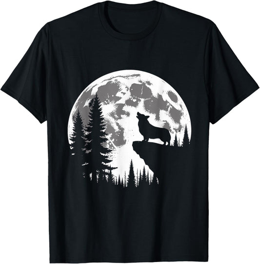 Corgi Dog Moon Howl in Forest Halloween Costume T-Shirt