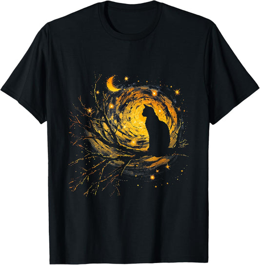 Vincent Van Gogh Starry Night Cat T-Shirt for Cat Lovers