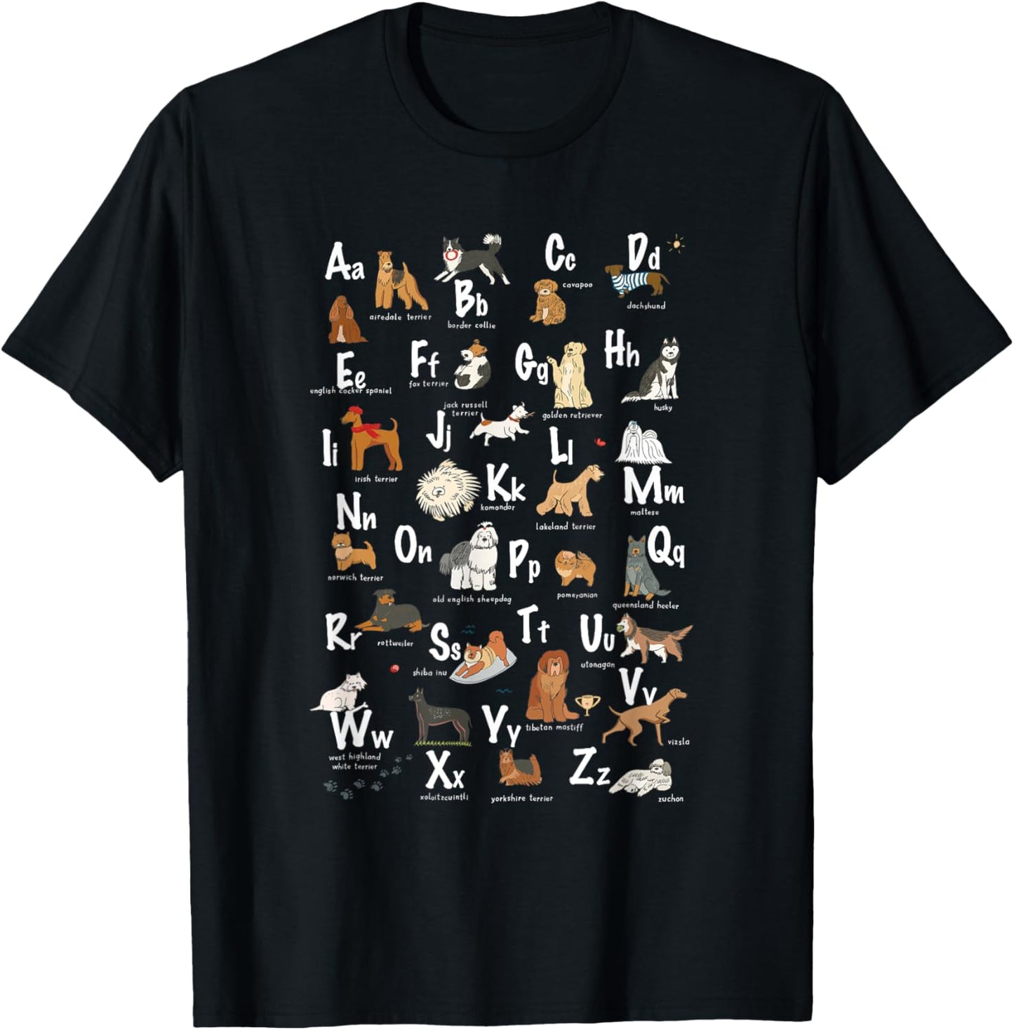 ABC Dog Breeds Identification A Z Types of Dogs Canine T-Shirt