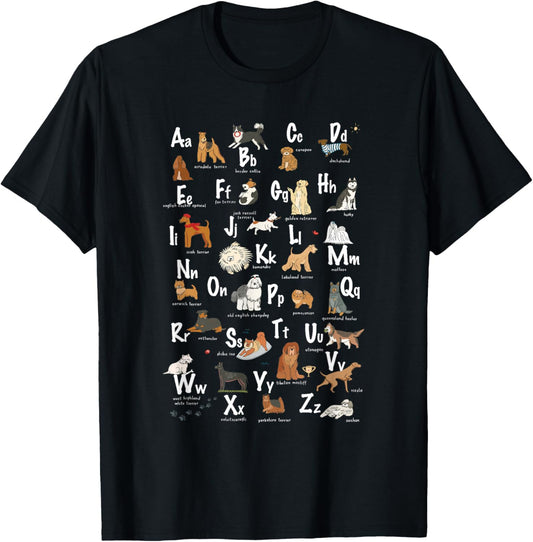 ABC Dog Breeds Identification A Z Types of Dogs Canine T-Shirt