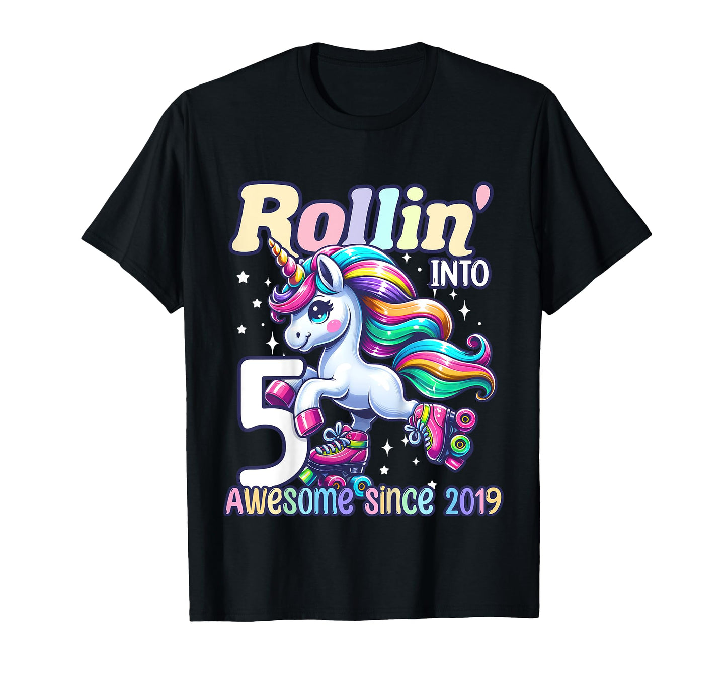 Unicorn 5th Birthday 5 Year Old Roller Skate Party Girls T-Shirt