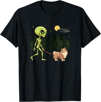 Funny Shetland Sheepdog Sheltie Alien Walking UFO Pet Dog T-Shirt for Men Women Kids