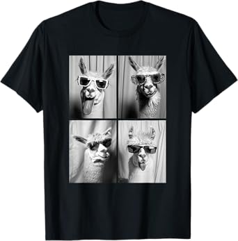 Funny Llamas with Sunglasses Cool Llama Animals Photo Booth T-Shirt