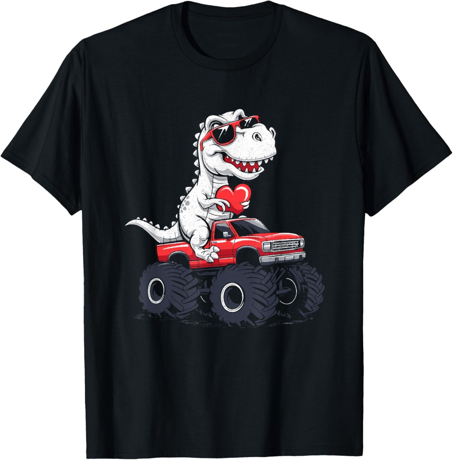 Valentines day Dinosaur Monster Truck with Heart Boys girls T-Shirt